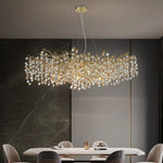 Sun Crystal Gold Lustre Chandelier: Nordic Villa Restaurant LED Ceiling Lamps
