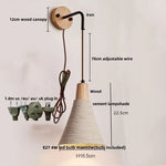 Afralia™ Nordic LED Wall Sconce Wood Cement Interior Home Decor Plug-In Bedside Light