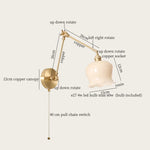 Afralia™ Cream Resin LED Wall Lights with Pull Chain Switch - Vintage Copper Bedside Lamp