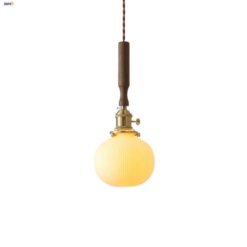 Ceramic LED Pendant Lamp, Walnut Wood Nordic Hanging Light Fixtures