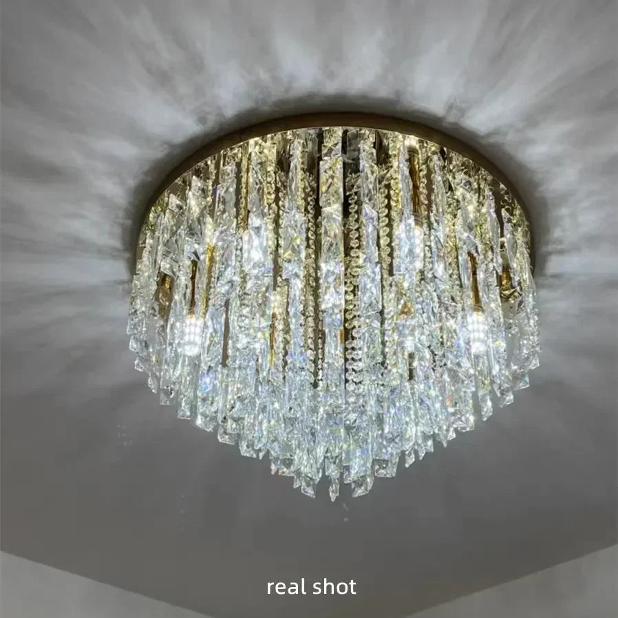 Crystal Steel LED Ceiling Chandelier, Modern Art Deco Lighting Fixture