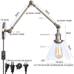 Vintage Industrial LED Wall Light with Clear Glass Shade & Adjustable Long Arm
