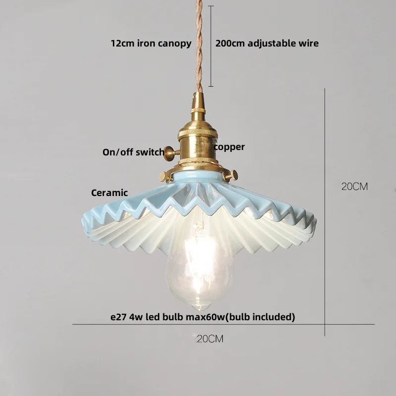 Wire Adjustable LED Pendant Light - Brass Knob Switch E27 Nordic Modern Ceramic Hang Lamp