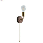 Walnut Wood LED Wall Light with Pull Chain Switch & Clear Glass Sconce