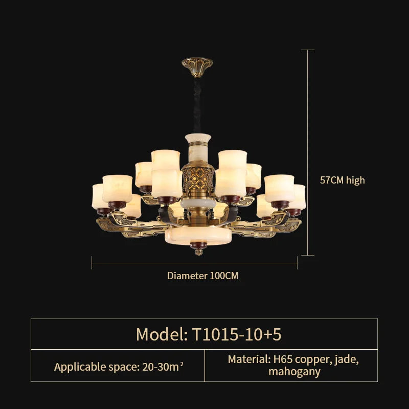 Luxury Copper Marble Chandelier for Living Room in New Chinese Style