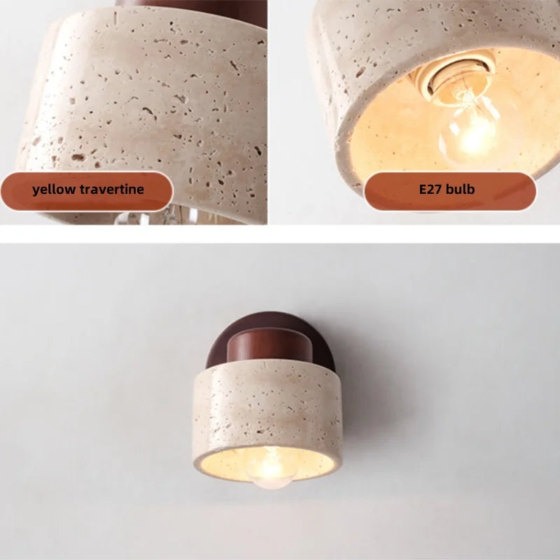Afralia™ Yellow Travertine Iron Rotate LED Wall Light - Modern Nordic Bedroom Sconce