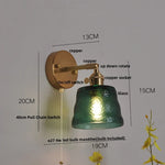 Clear Glass LED Wall Lights Brass E27 Pull Chain Switch Bedside Lamp