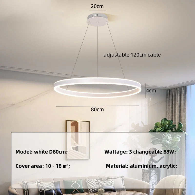 Circle Pendant Chandelier Dimmable LED Lights for Modern Living Room