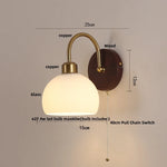 Afralia™ LED Wall Light Glass Fixture Pull Chain Switch Wood Bedside Sconce
