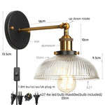 Glass Industrial LED Wall Sconce with Pull Chain Switch, Vintage Bedside Light