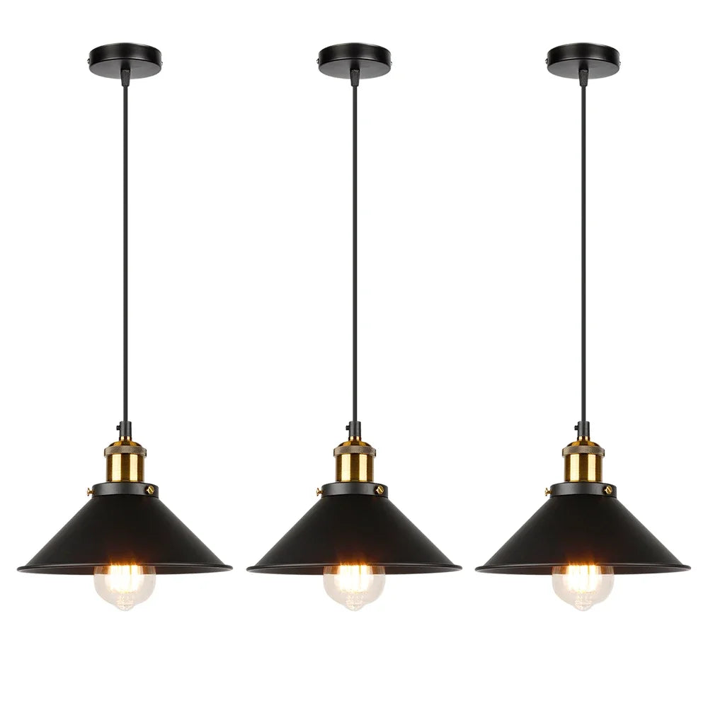 Vintage Industrial Chandelier - Retro Loft 3-Head Pendant Lamp in High-Quality Black Gold Finish