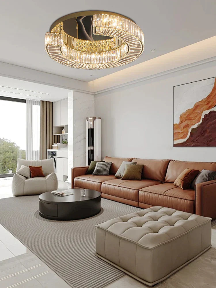 Crystal Luxe C-Shape LED Ceiling Lamp Gold Finish