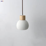 Wood LED Pendant Lamp White Ceramic Ball Hanging Lights