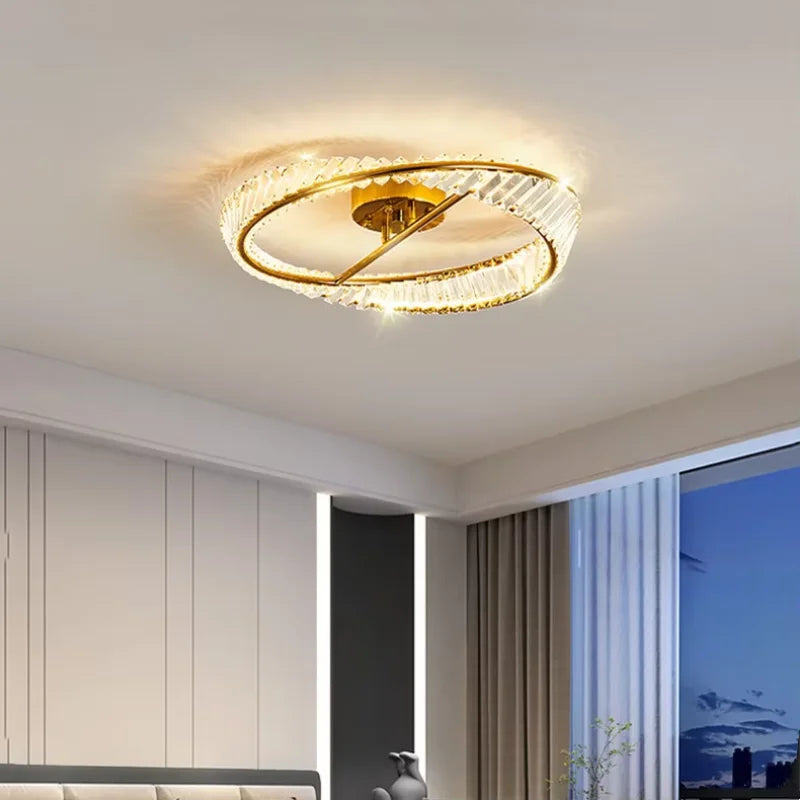 Gold Metal LED Dimmable Ceiling Light with K9 Crystals