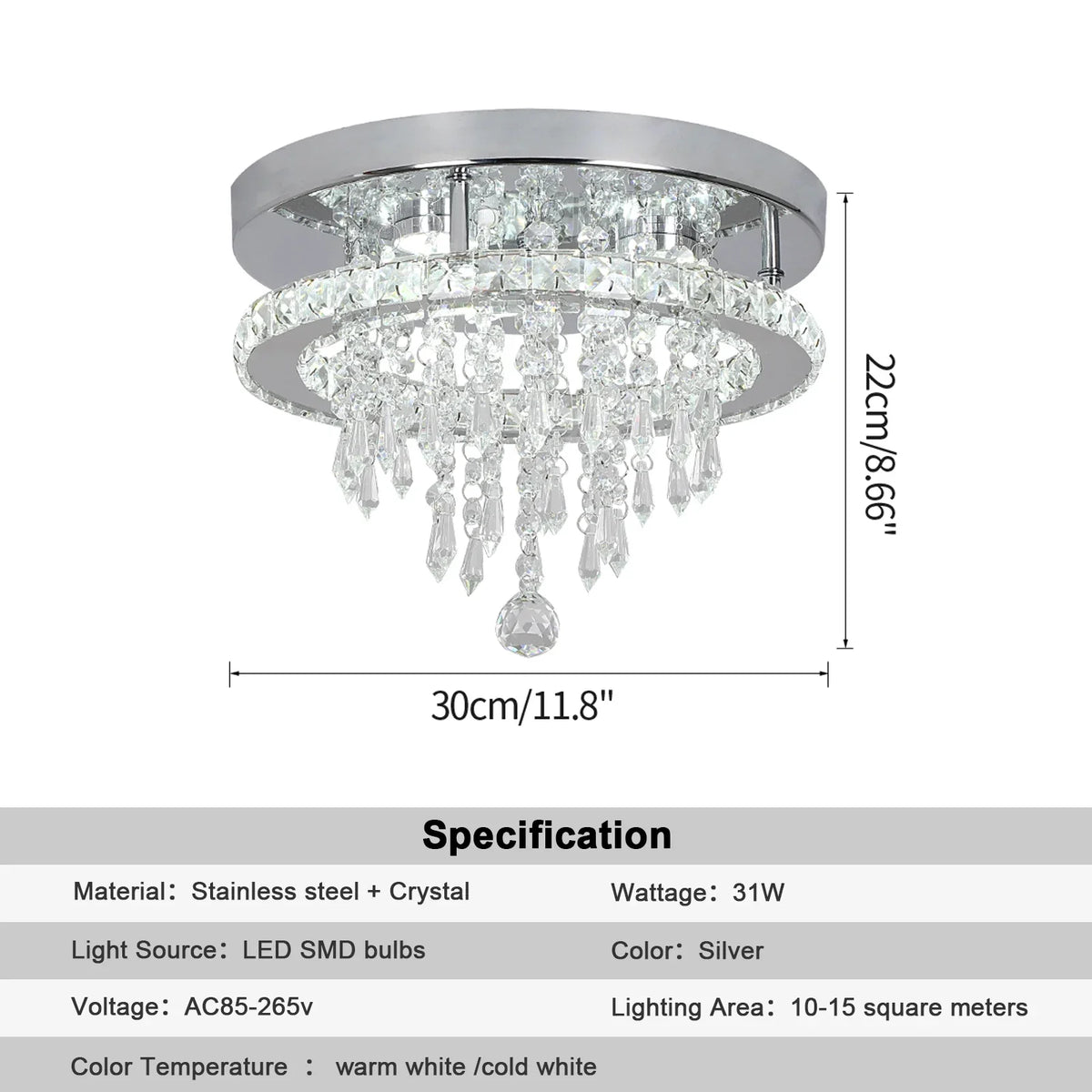 Crystal LED Ceiling Chandelier: Remote Dimming Round Lamp for Luxury Home Decor