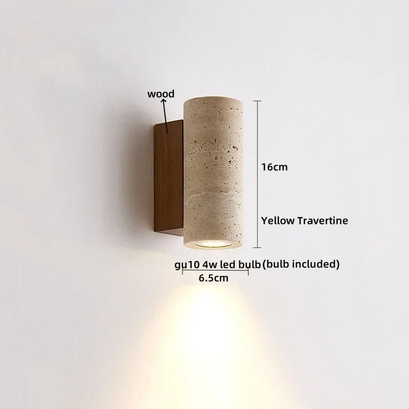 Yellow Travertine LED Wall Lamp Round Bedside Light Fixtures