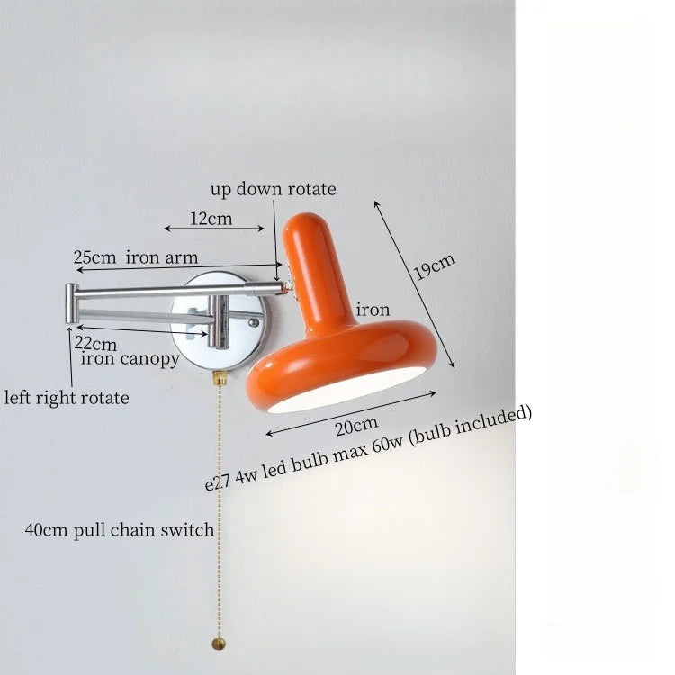 Swing Arm LED Wall Lamp Cream for Living Room Bedside Mirror Light