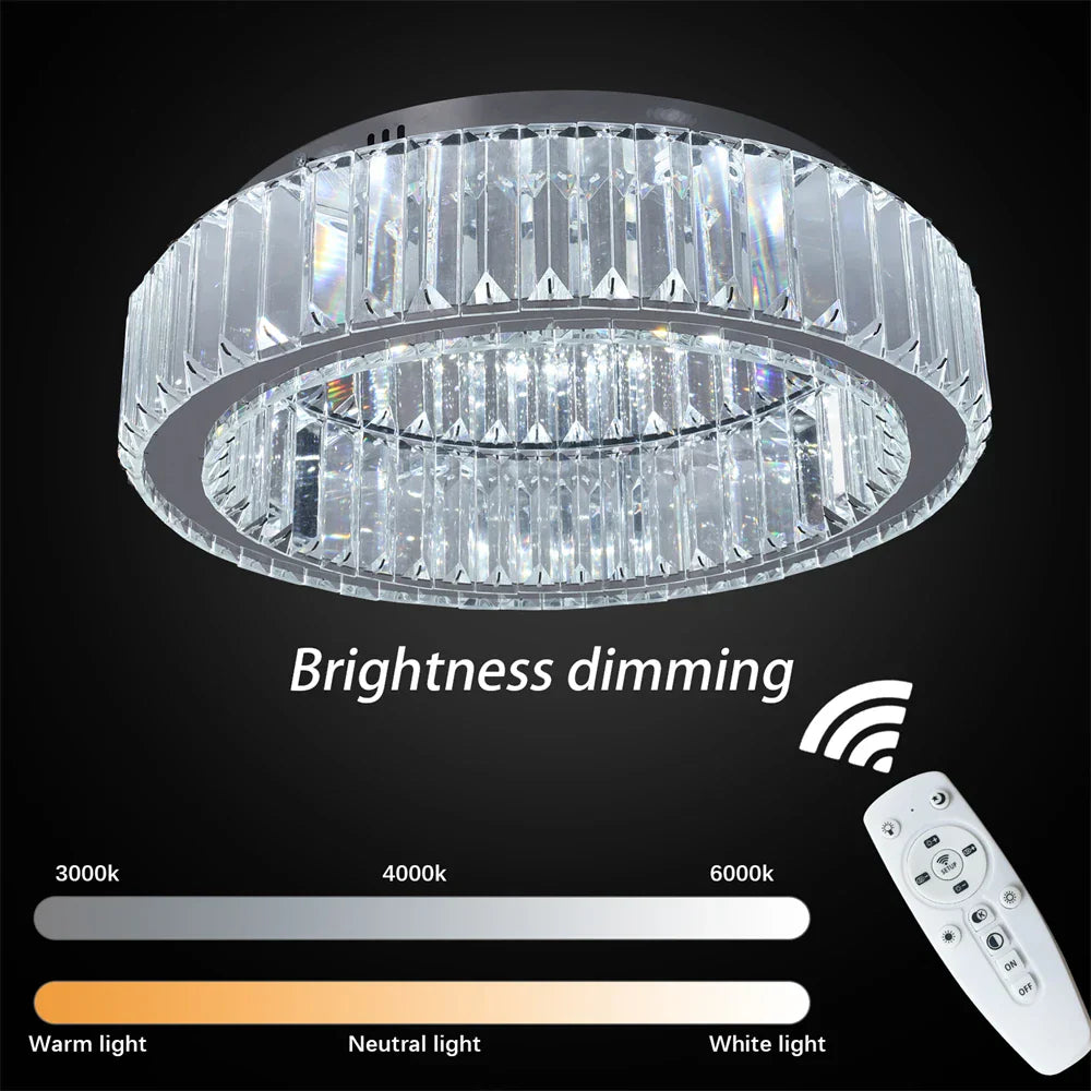 Big Crystal Round LED Chandelier Dimmable Ceiling Light with Remote