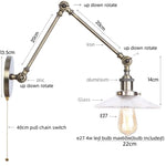 Vintage Clear Glass LED Wall Lamp, Industrial Pull Chain Switch, Adjustable Light Fixtures