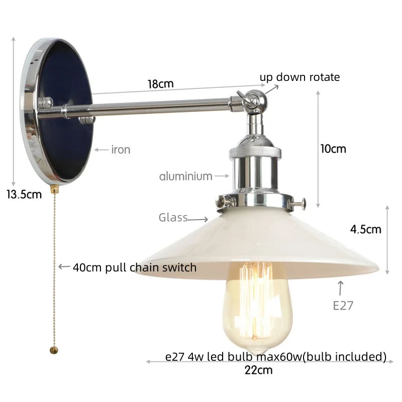 White Glass LED Wall Light Sconce Vintage Bedroom Lamp Industrial Wall Lights