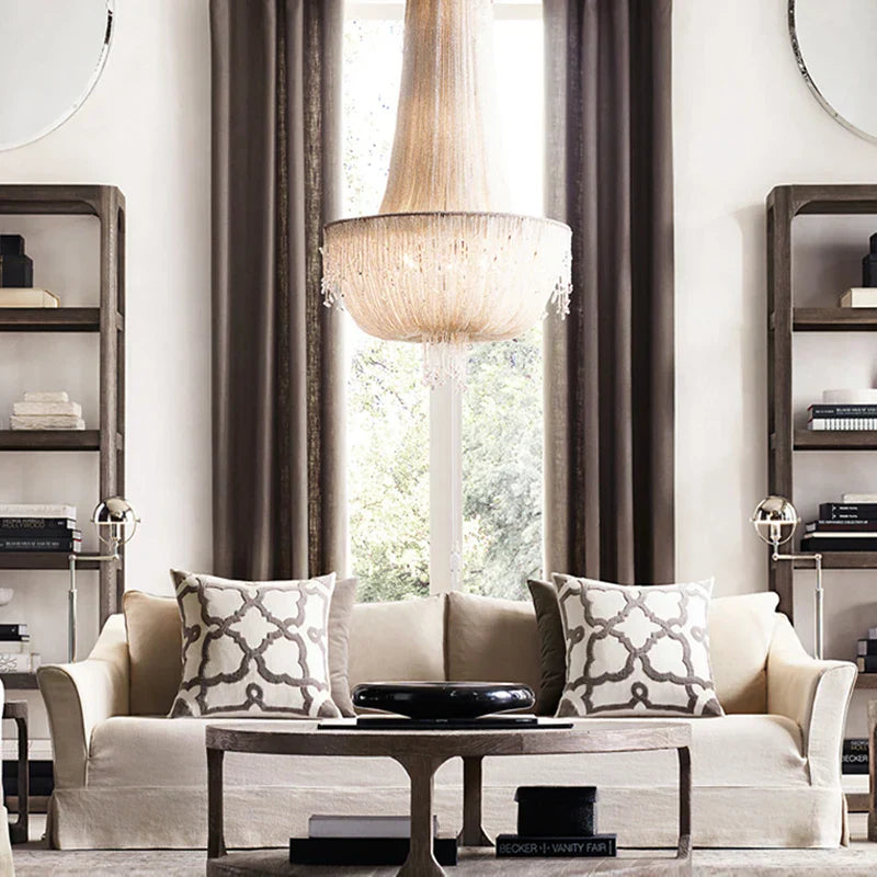 Tassel Crystal Pendant Chandelier for Luxury Living Room Villa Bedroom