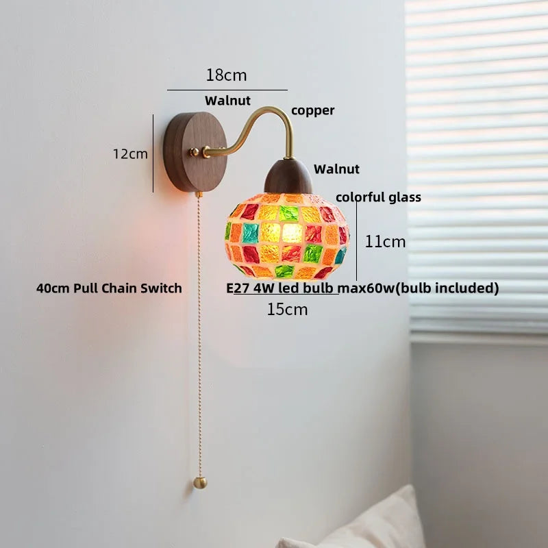 Shell Glass LED Wall Light Tiffany Style Bedside Lamp