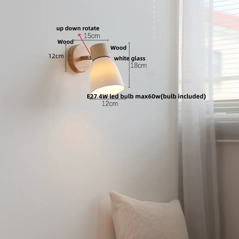 Ceramic Wood Wall Light Fixture, Modern Nordic LED Sconce Bedside Lamp