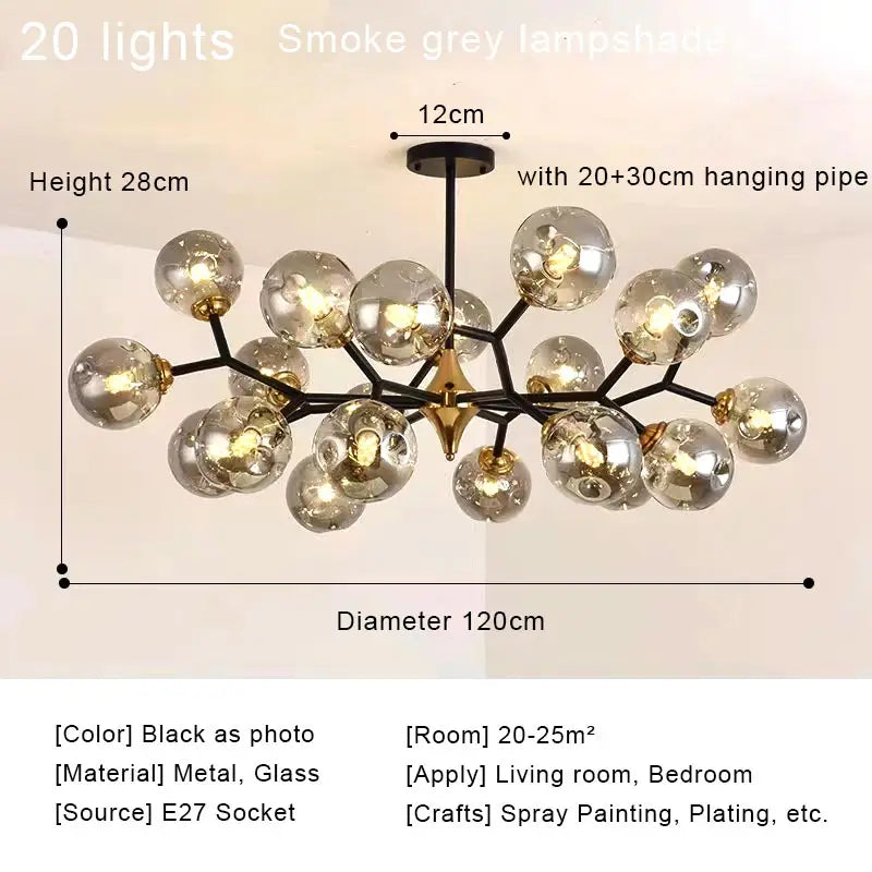 Nordic Glass Ball LED Chandelier Modern Ceiling Lamp Home Decor Fixture