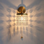 Crystal LED Wall Sconce Pull Chain Switch Brass Mirror Light