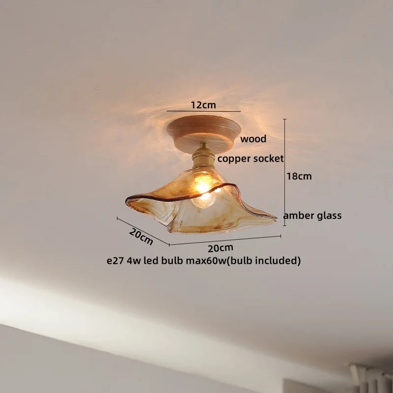 Wood Glass LED Ceiling Lamp Modern Plafondlamp for Home Restaurant Living Room