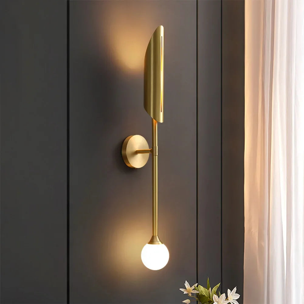 Gold LED Copper Wall Lamp Sconce for Living Dining Bedroom