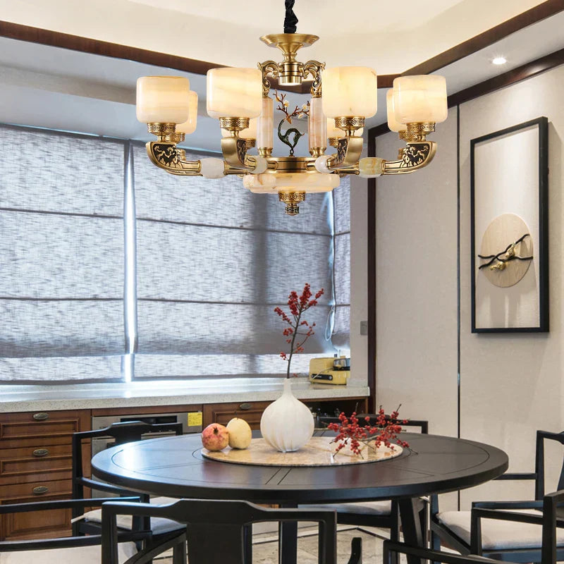 Luxury Chinese Style Copper Jade Living Room Chandelier
