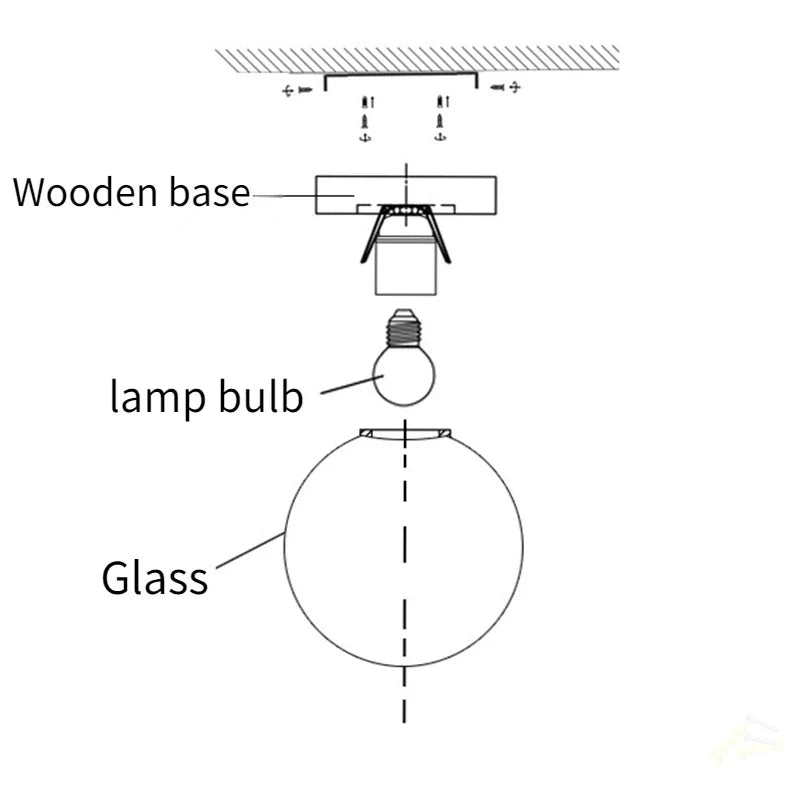 Glass Ball LED Ceiling Lamp on Wooden Pedestal