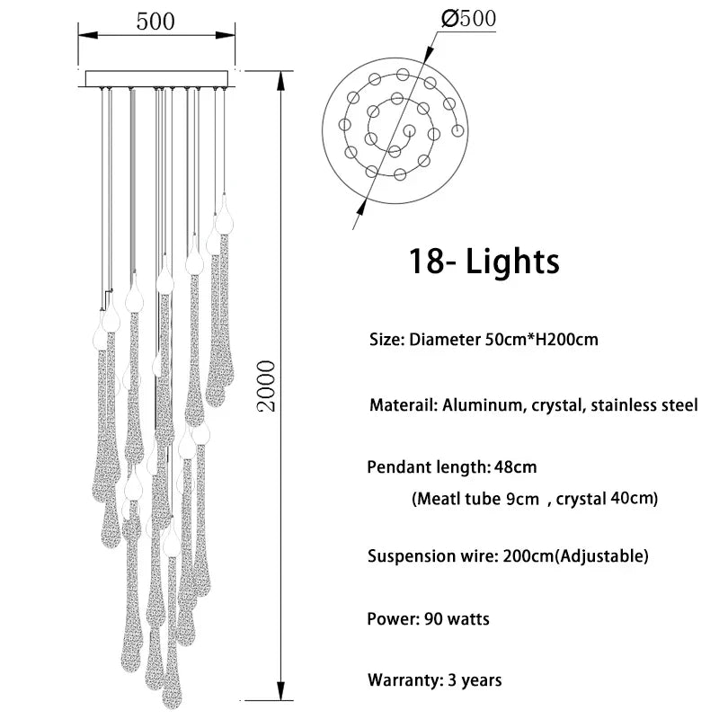 Modern Crystal Chandelier Water Drop Design LED Hanging Lighting for Villa Lobby by Afralia™
