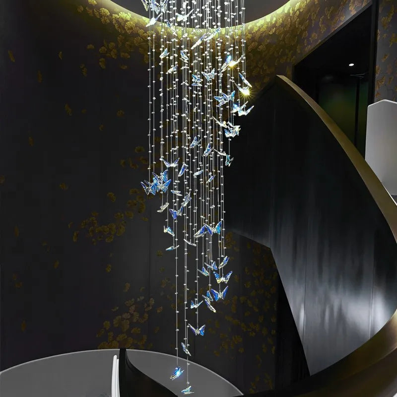Crystal Butterfly Rotating Chandelier for Modern Light Luxury Villas