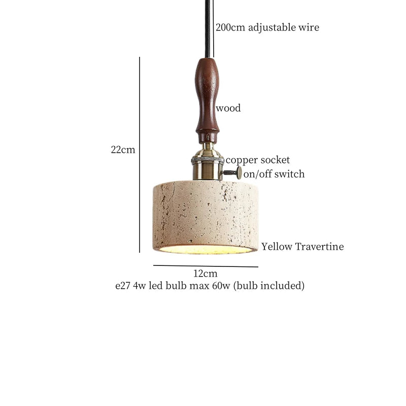 Yellow Travertine LED Pendant Lights | Mid Century Modern Hanging Lamp for Home and Kitchen