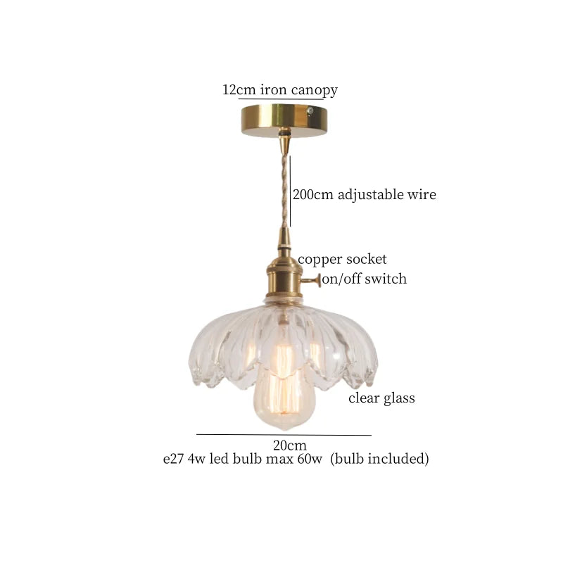Afralia™ Brass Glass LED Pendant Lamp for Cafe Bar Restaurant Bedroom Loft