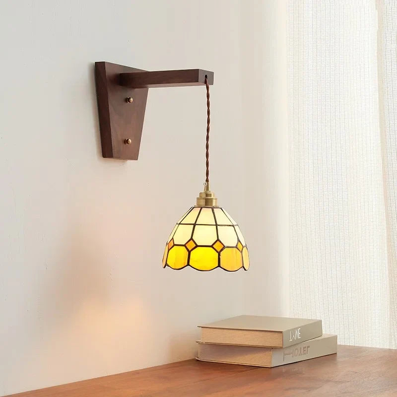 Glass Walnut LED Wall Lamps Modern Bathroom Mirror Light Fixtures