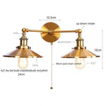 Vintage Gold Industrial Wall Lights with Pull Chain Switch and 2 Heads