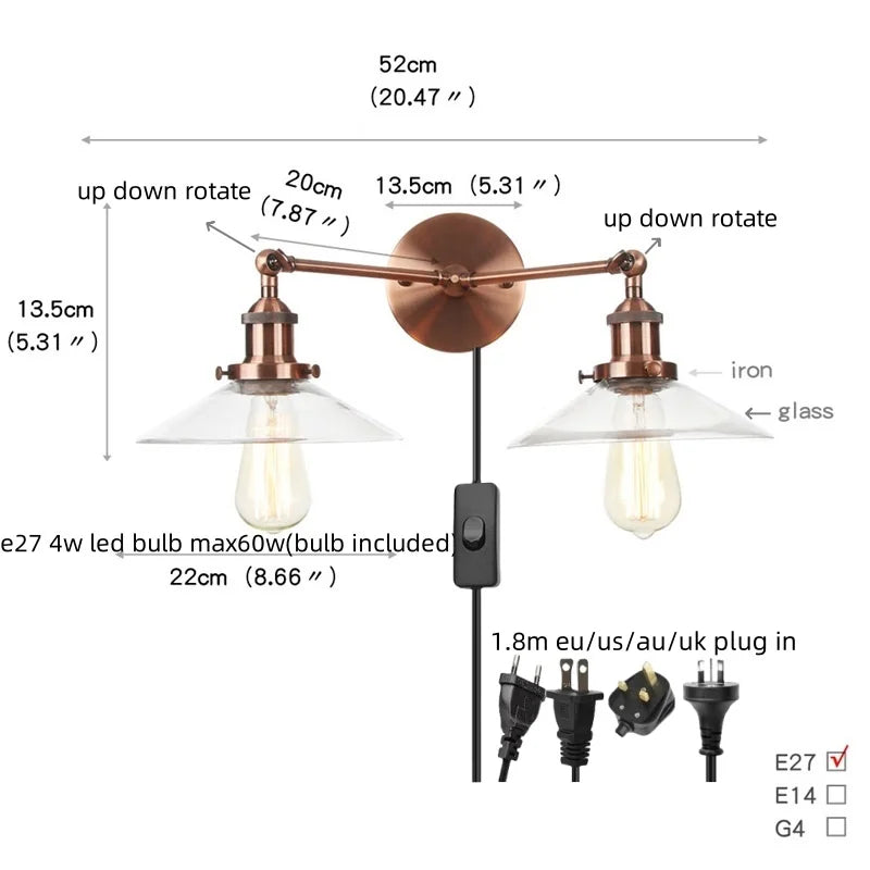 Vintage Loft Art Glass Wall Lamp - LED Study Aisle Bedside Light