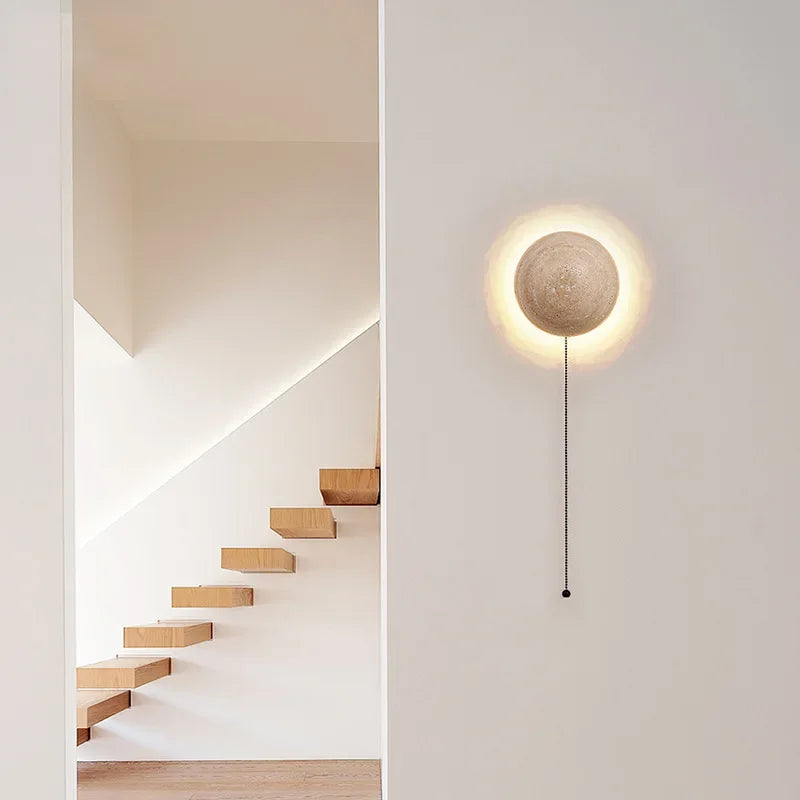 Round Stone Wall Mounted LED Sconce for Living Room & Bedroom