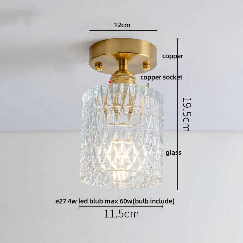 Glass Grid LED Ceiling Lamp: Luxury Crystal Nordic Copper Ceiling Lights