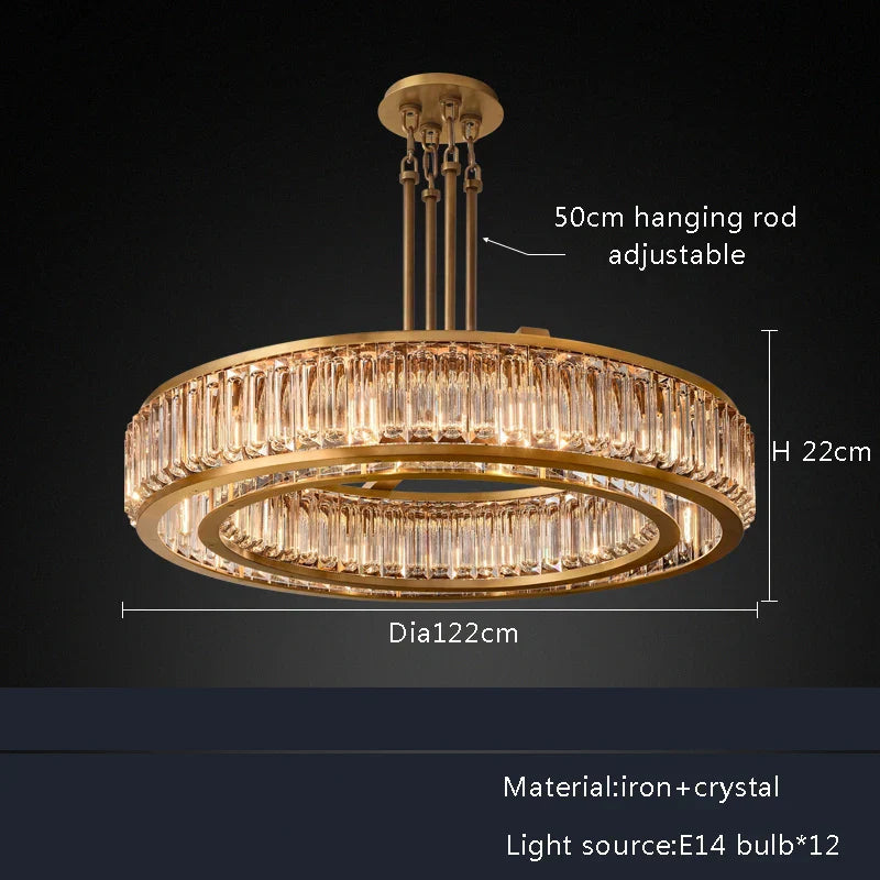 Gold Crystal Ceiling Chandelier LED Light Fixture for Luxury Home Decor