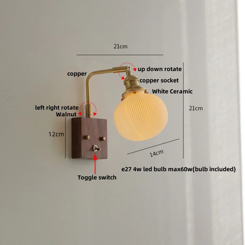 Rotatable LED Wall Sconce Glass Walnut Stair Light