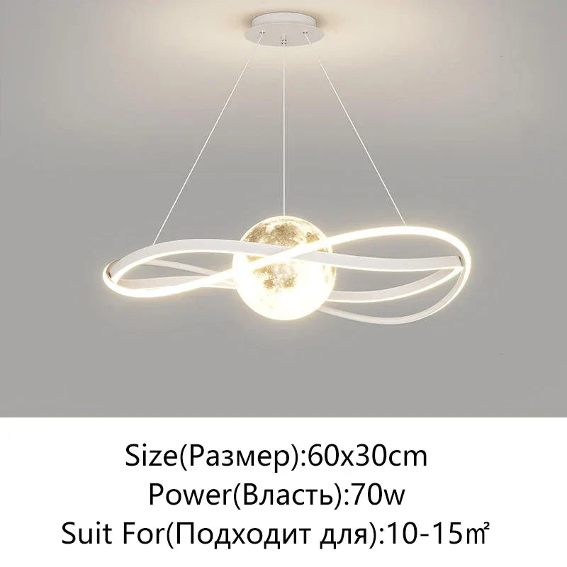Moon LED Chandelier: Minimalist Modern Design for Living, Dining, or Bedroom Lighting