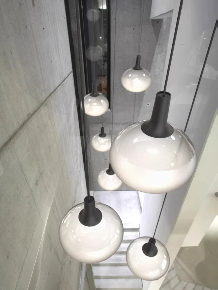 White Glass Chandelier Lighting Hanging Lamp for Dinning Room Staircase