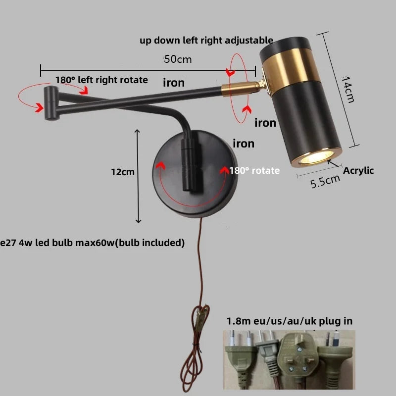 Afralia™ Rotatable LED Wall Sconce Swing Arm Light Fixture - Nordic Design