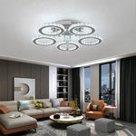 Crystal Flush Mount Chandelier: App Dimmable Rings Shape Ceiling Light
