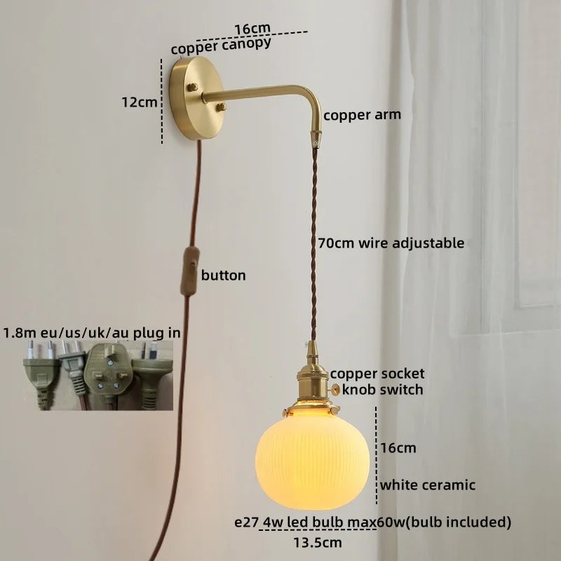 Ceramic Copper LED Wall Lights - Modern Bedroom Living Room Lamparas De Pared
