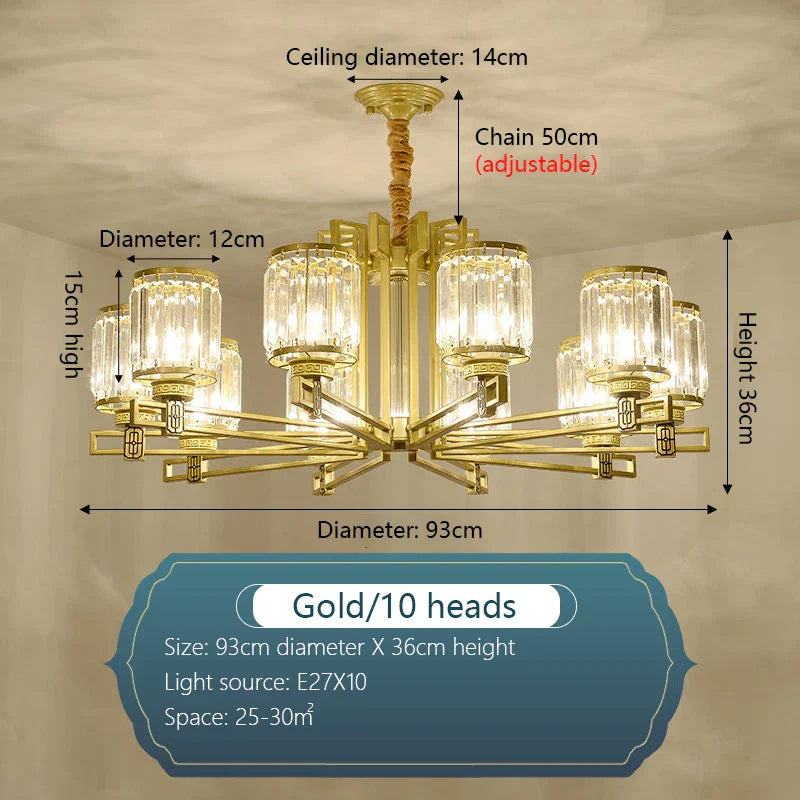 Crystal Chandelier: Elegant Chinese Style Lighting for Living Room, Bedroom, and Study
